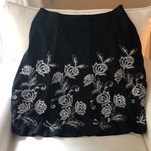 A-line black embroidered skirt